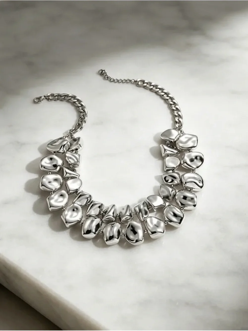 Statement Silver Pebble Chunky Necklace - Women Jewelry